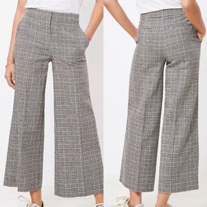 LOFT Dark Academia Plaid Linen Blend Neutral Wide Leg Cropped Dress Slacks Pants